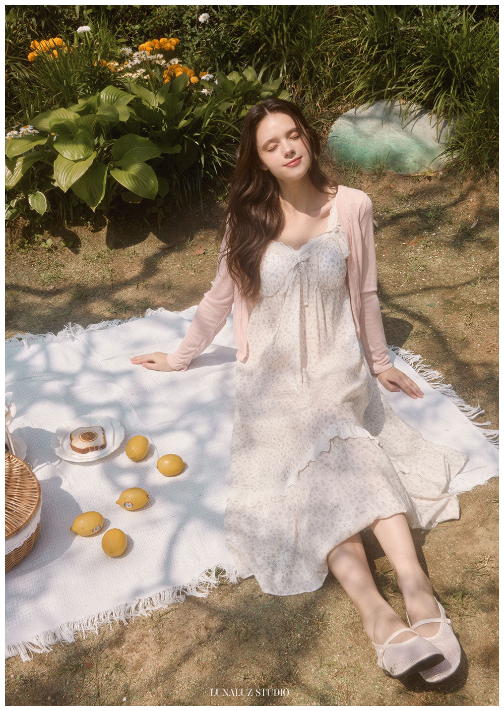 LUNALUZ Mila 100% TENCEL™ Floral Flutter-Sleeve Lounge Dress