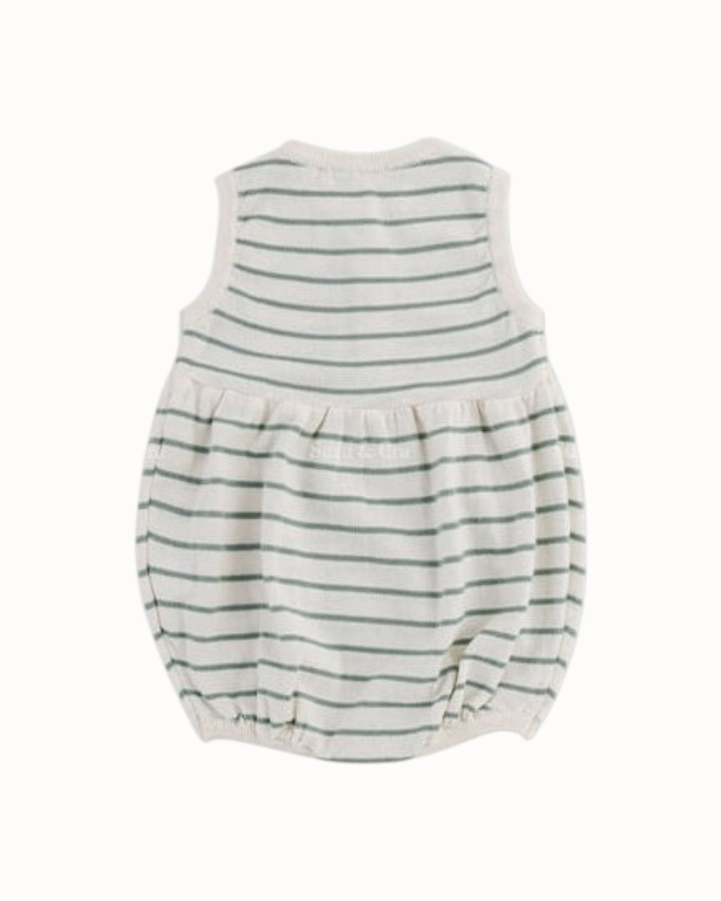 SUSU&CRA Mini Basle Striped Knit Romper – Emerald Green