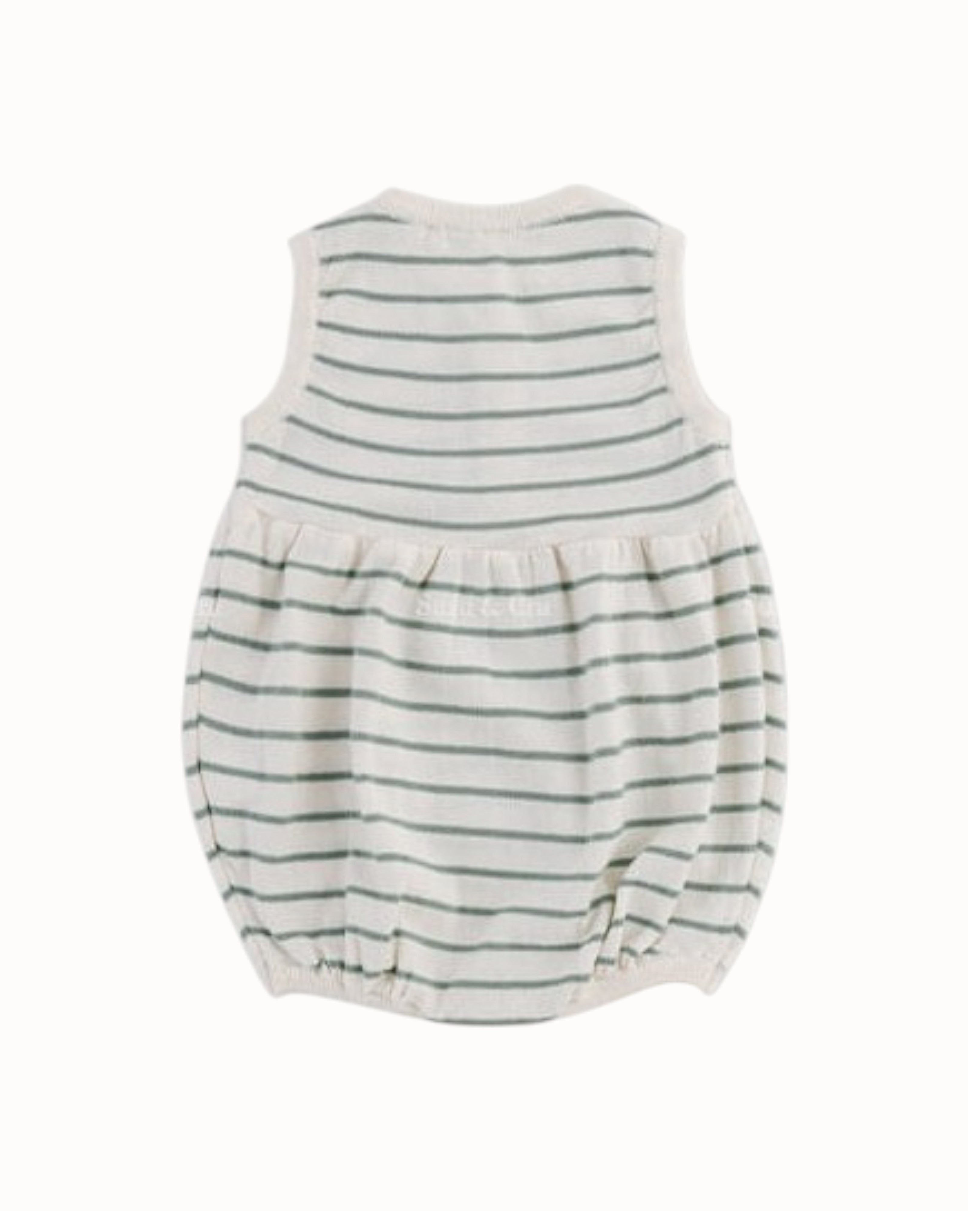 SUSU&CRA Mini Basle Striped Knit Romper – Emerald Green