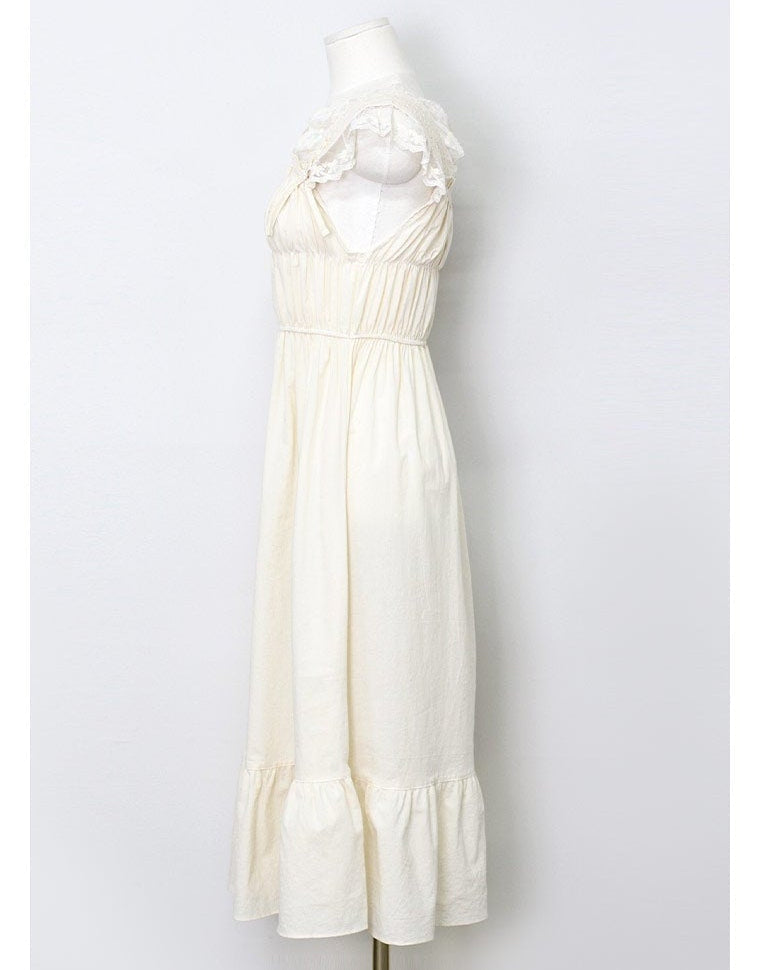 LUNALUZ Gemma Crinkled Cotton Shirred Lounge Dress