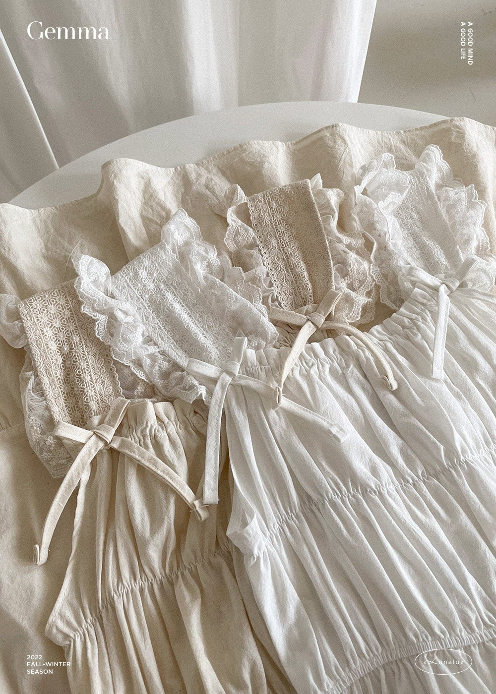 LUNALUZ Gemma Crinkled Cotton Shirred Lounge Dress
