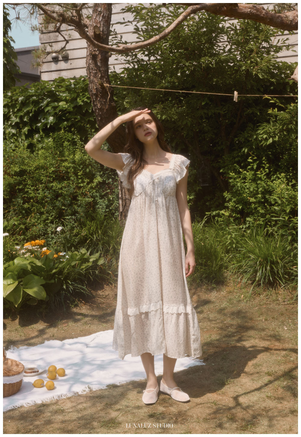LUNALUZ Mila 100% TENCEL™ Floral Flutter-Sleeve Lounge Dress