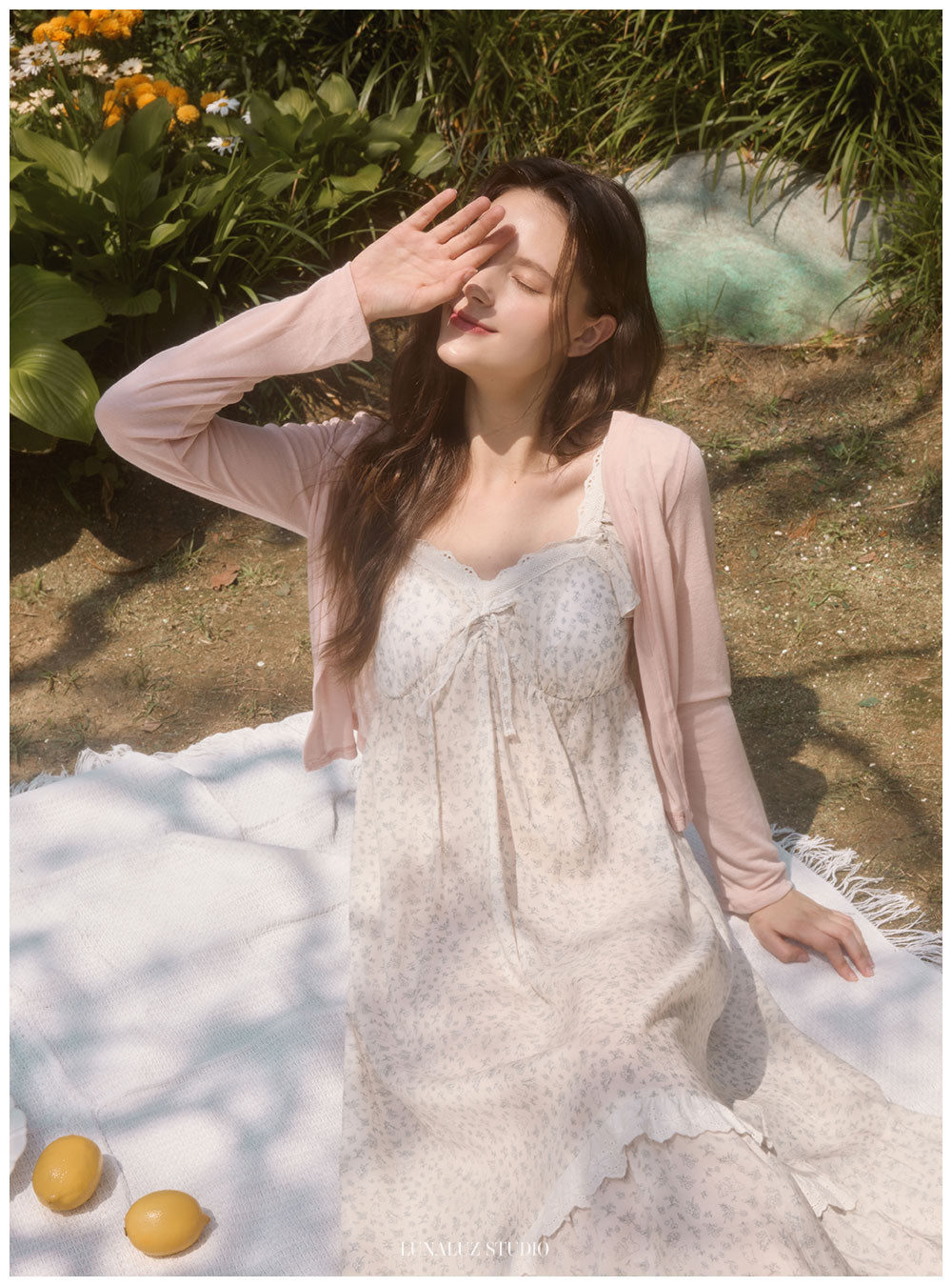 LUNALUZ Mila 100% TENCEL™ Floral Flutter-Sleeve Lounge Dress