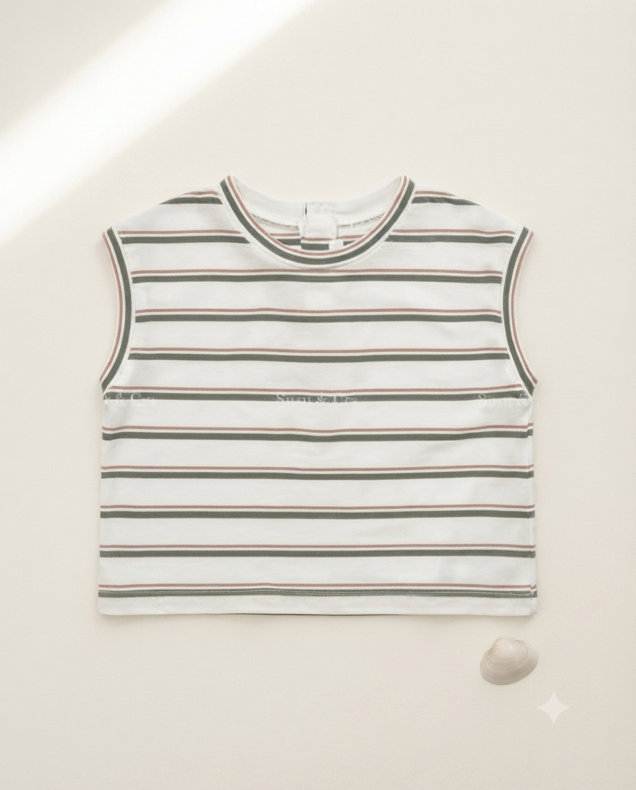 SUSU&CRA Mini Hairo Striped Sleeveless T-Shirt – Green