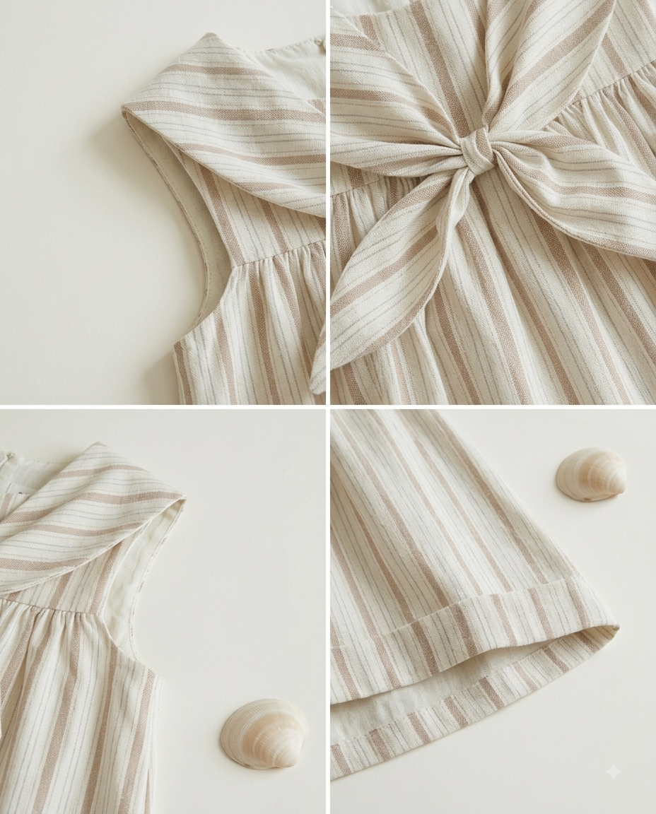 ROSETTE Marina Bow Dress – Yacht Stripe - Yacht Sand