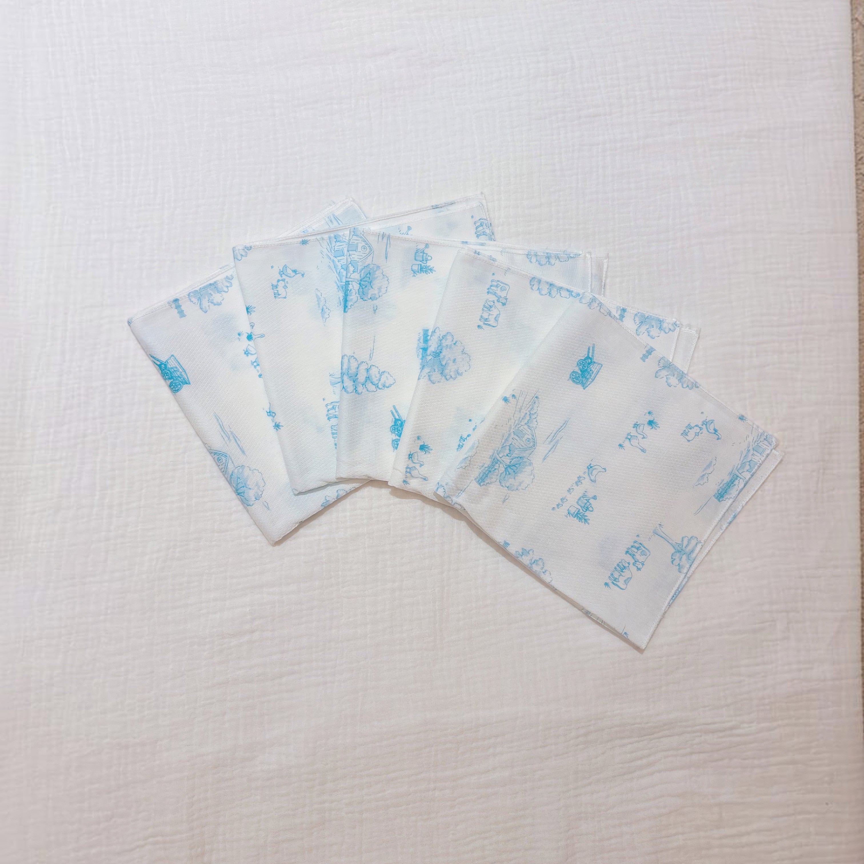 Printed Cotton Gauze Handkerchief Set — 5pcs