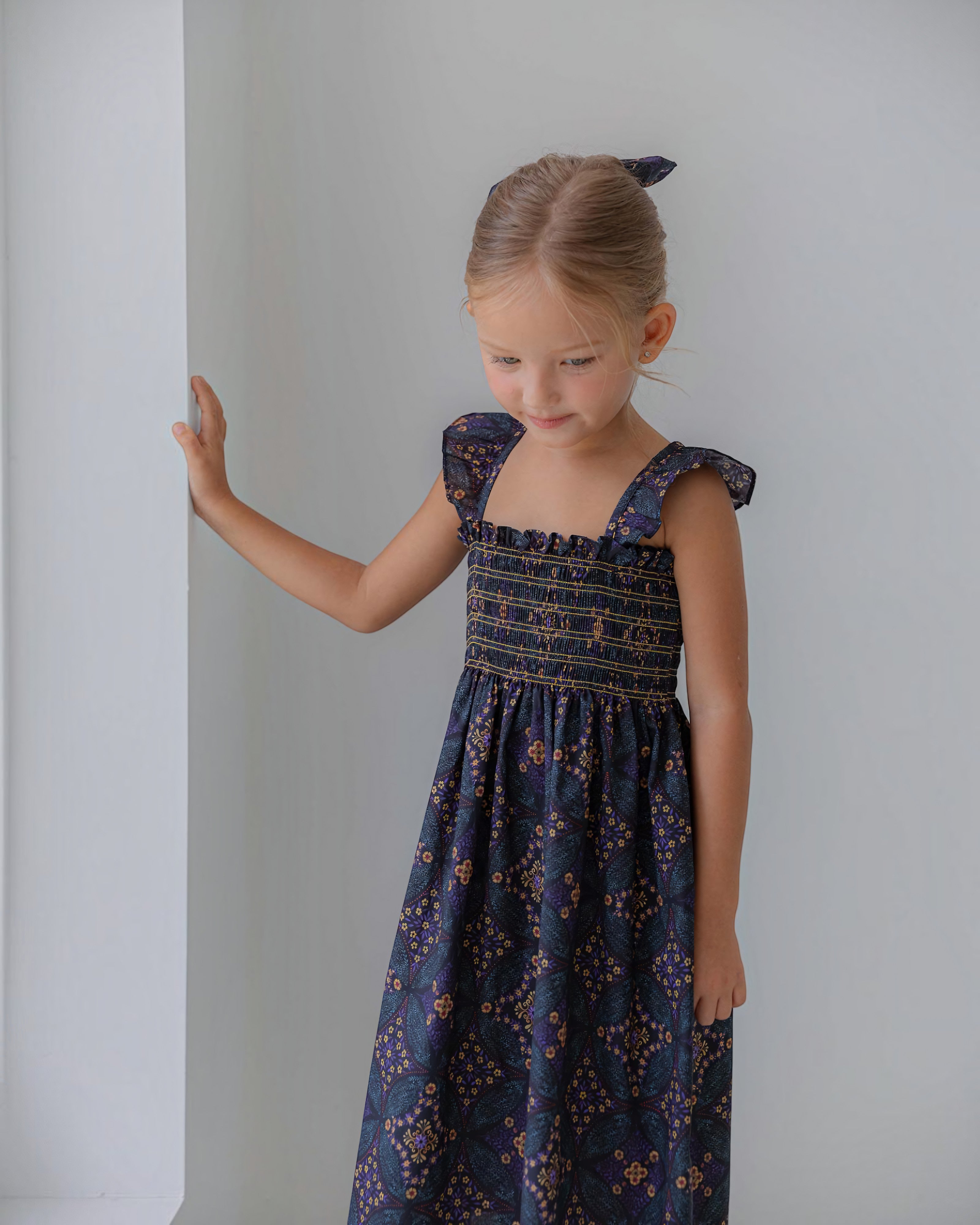 LENUA Bella 100% Cotton Smocked Maxi Dress -Cream / Navy