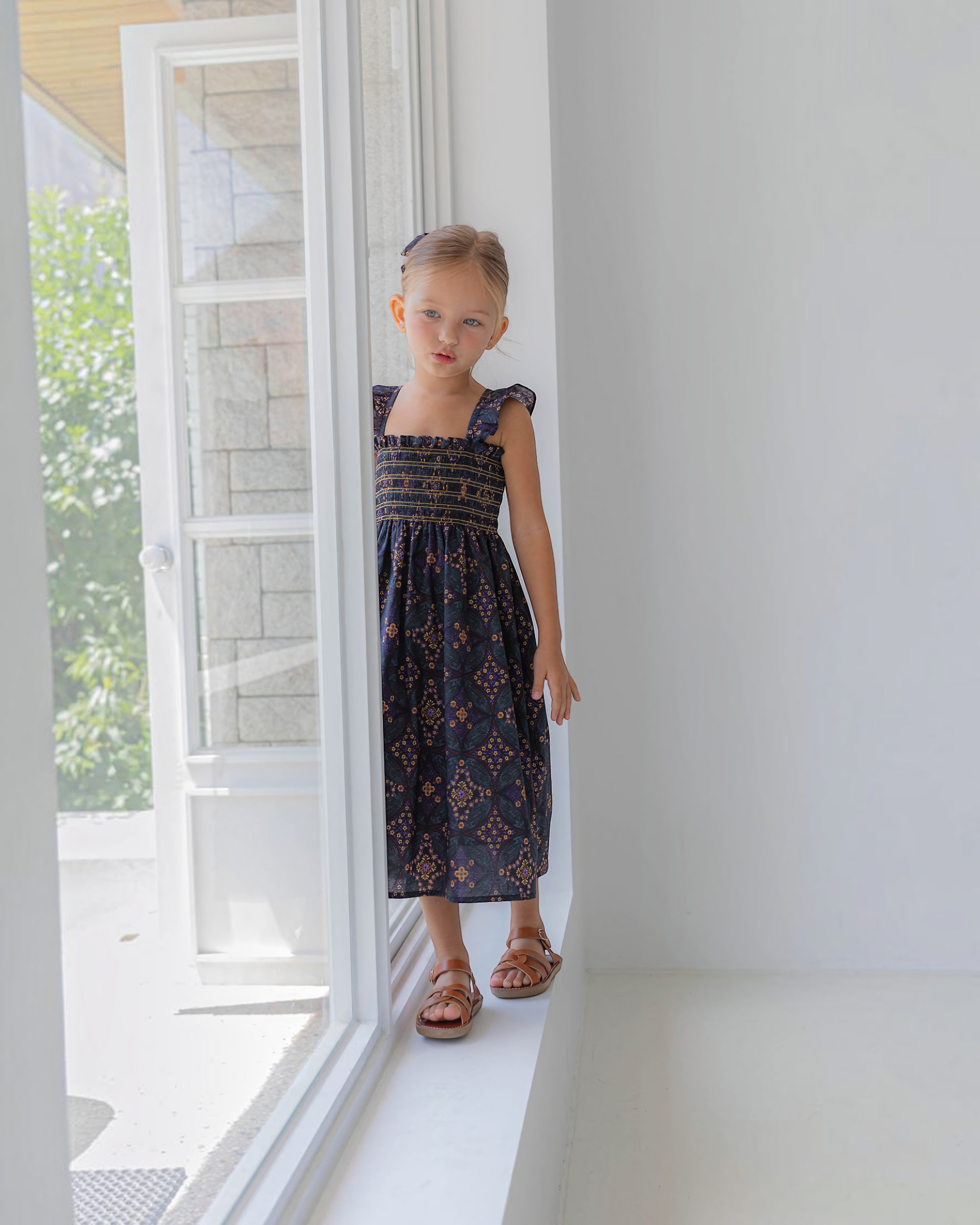 LENUA Bella 100% Cotton Smocked Maxi Dress -Cream / Navy