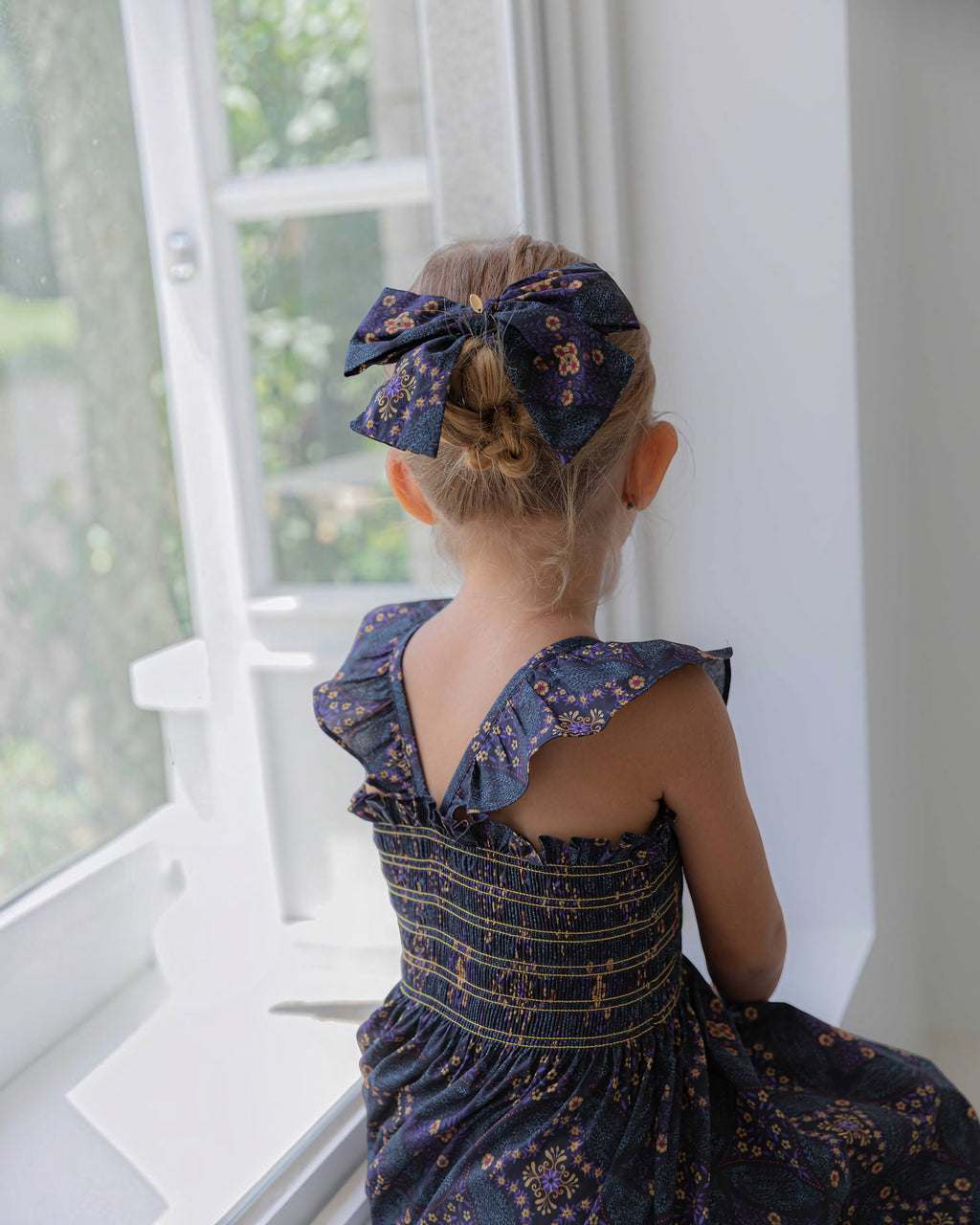 LENUA Bella 100% Cotton Smocked Maxi Dress -Cream / Navy