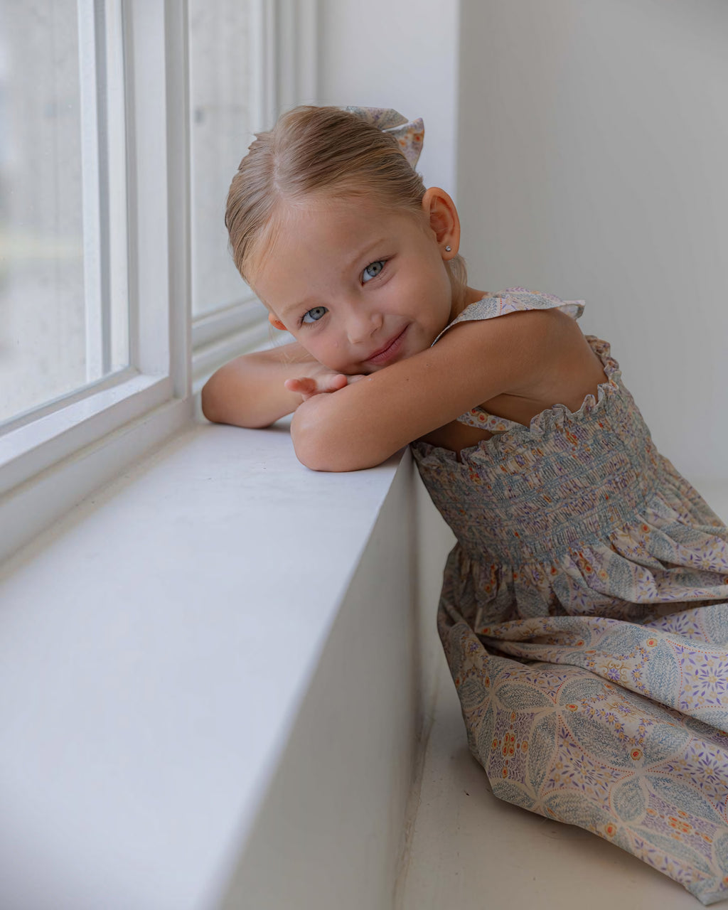 LENUA Bella 100% Cotton Smocked Maxi Dress -Cream / Navy