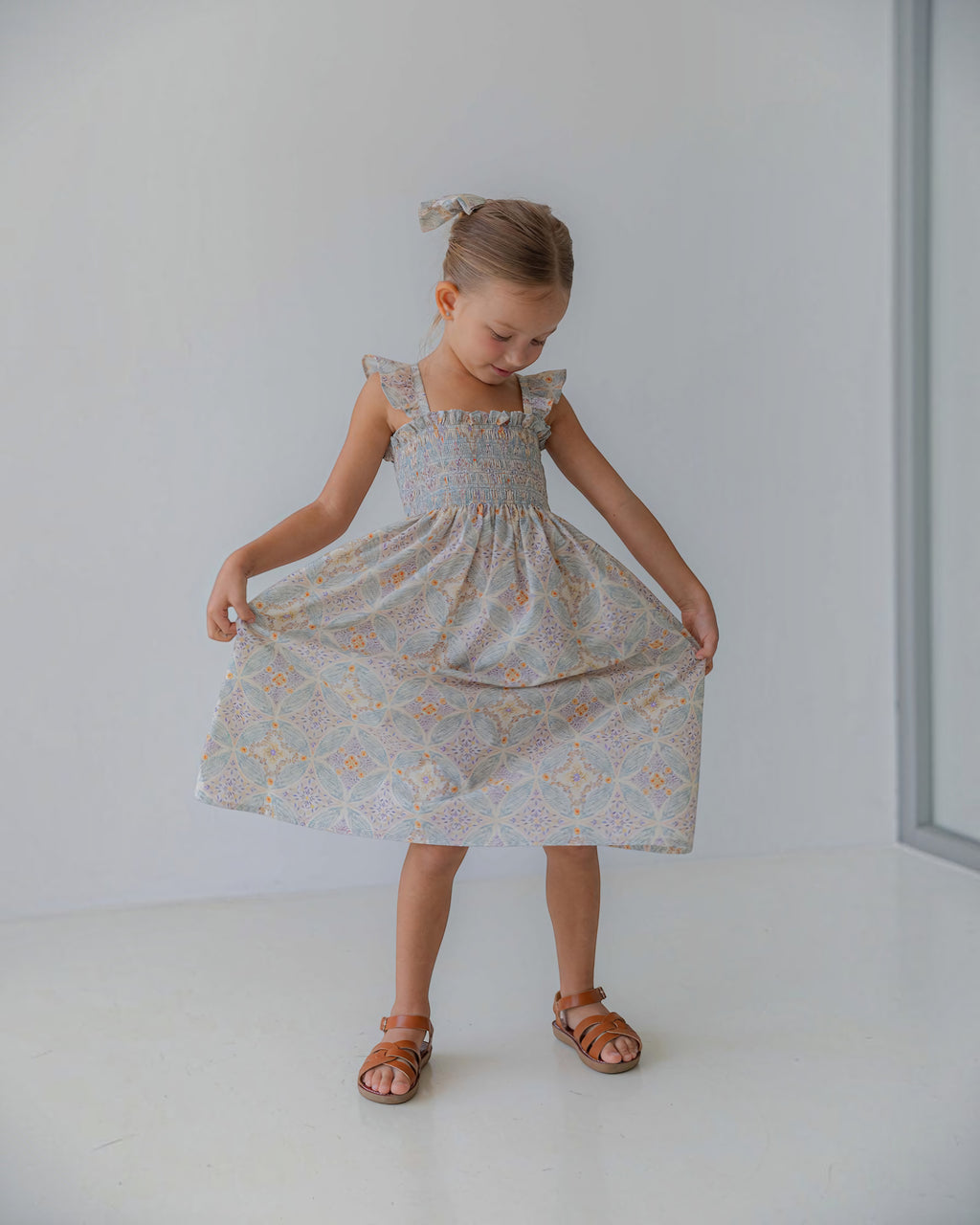 LENUA Bella 100% Cotton Smocked Maxi Dress -Cream / Navy