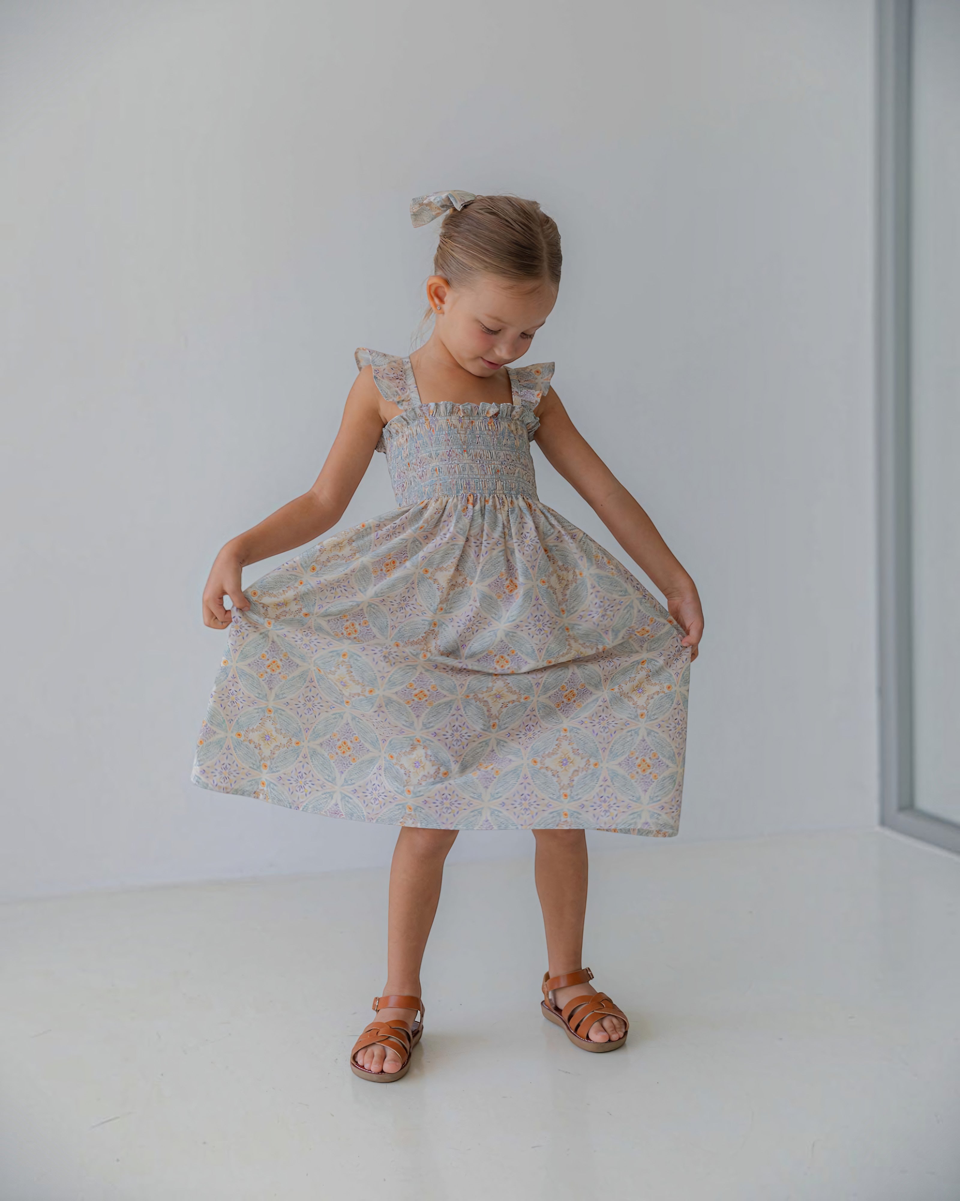 LENUA Bella 100% Cotton Smocked Maxi Dress -Cream / Navy