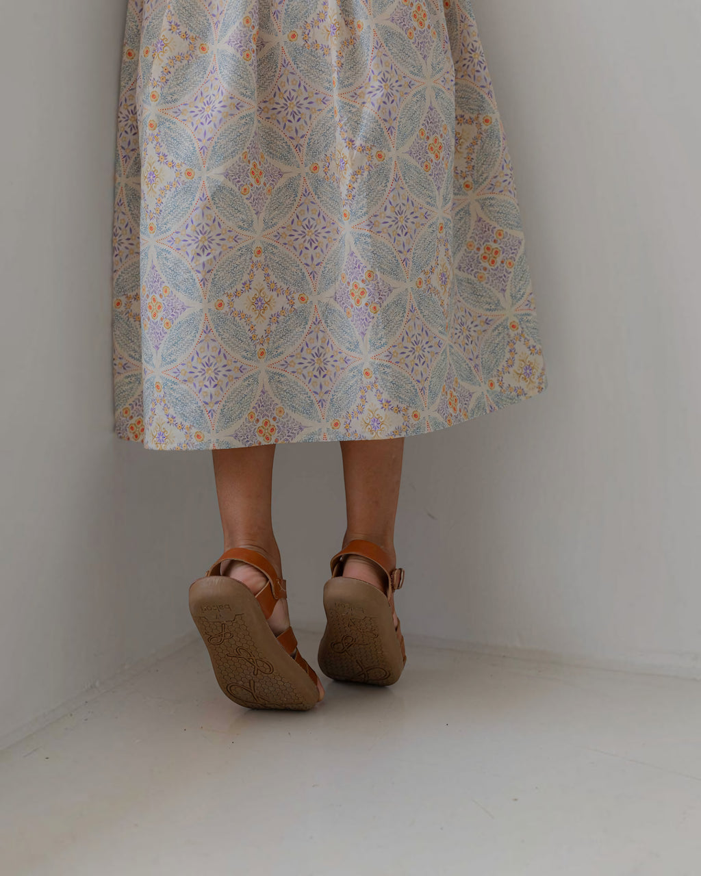 LENUA Bella 100% Cotton Smocked Maxi Dress -Cream / Navy