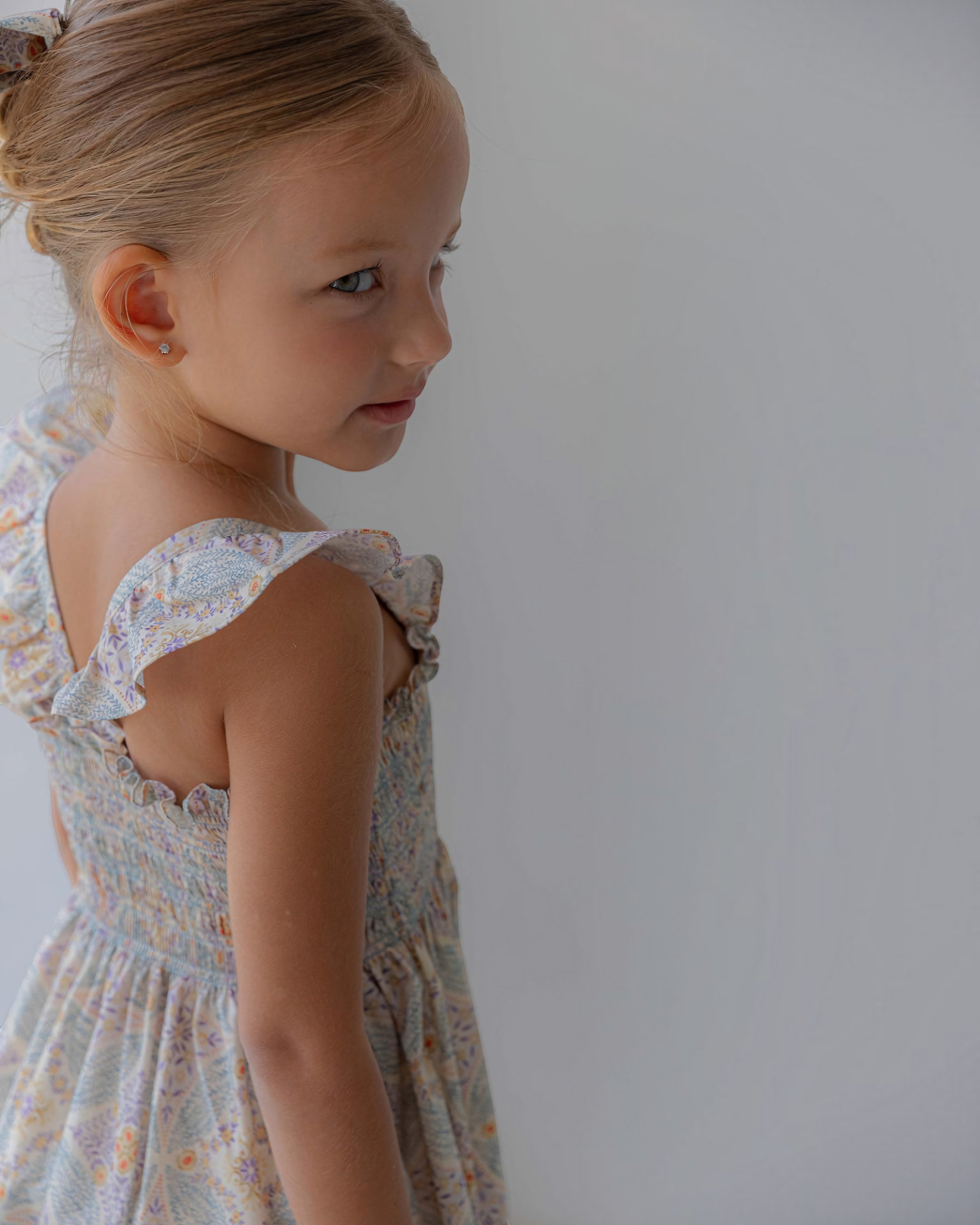 LENUA Bella 100% Cotton Smocked Maxi Dress -Cream / Navy