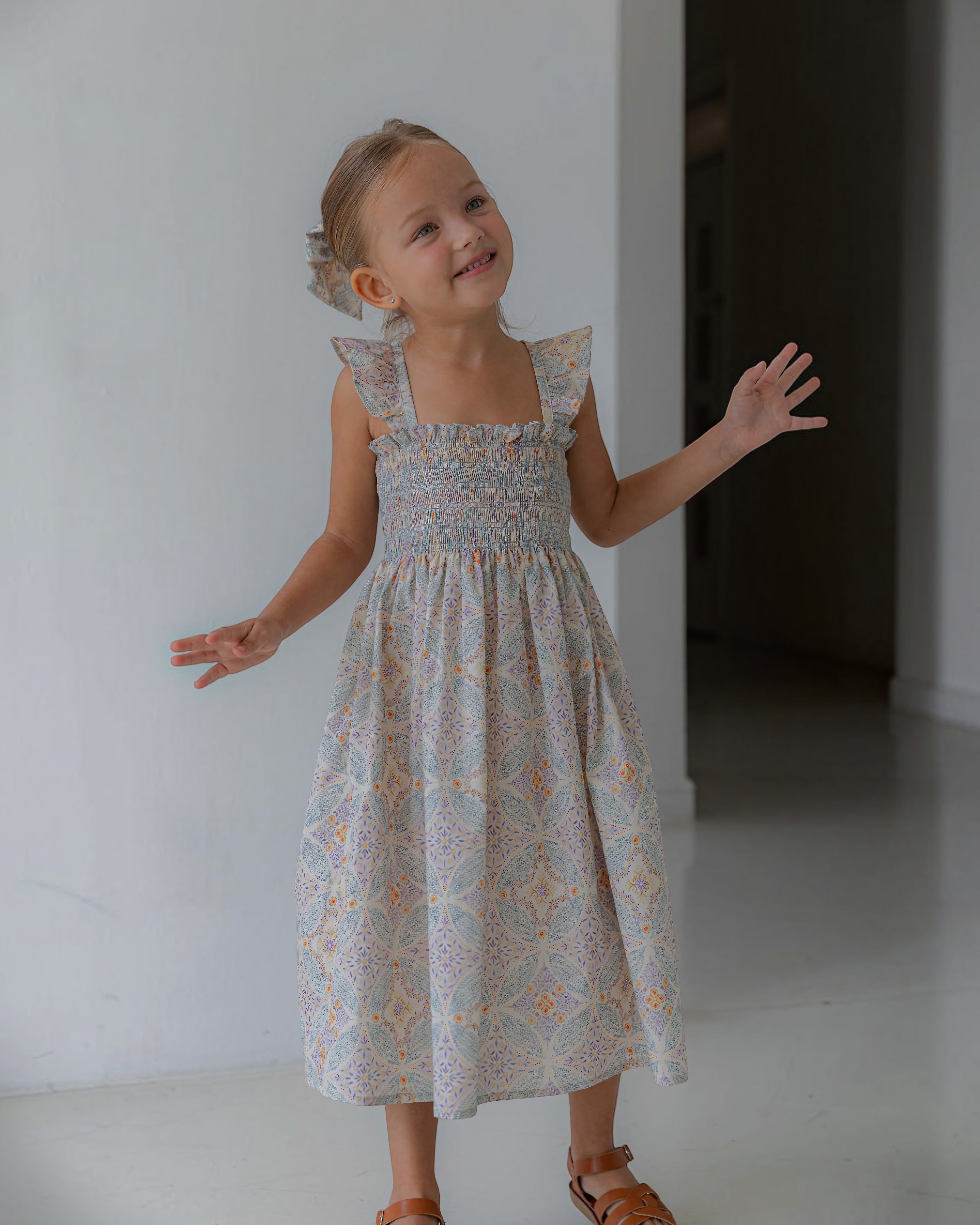LENUA Bella 100% Cotton Smocked Maxi Dress -Cream / Navy