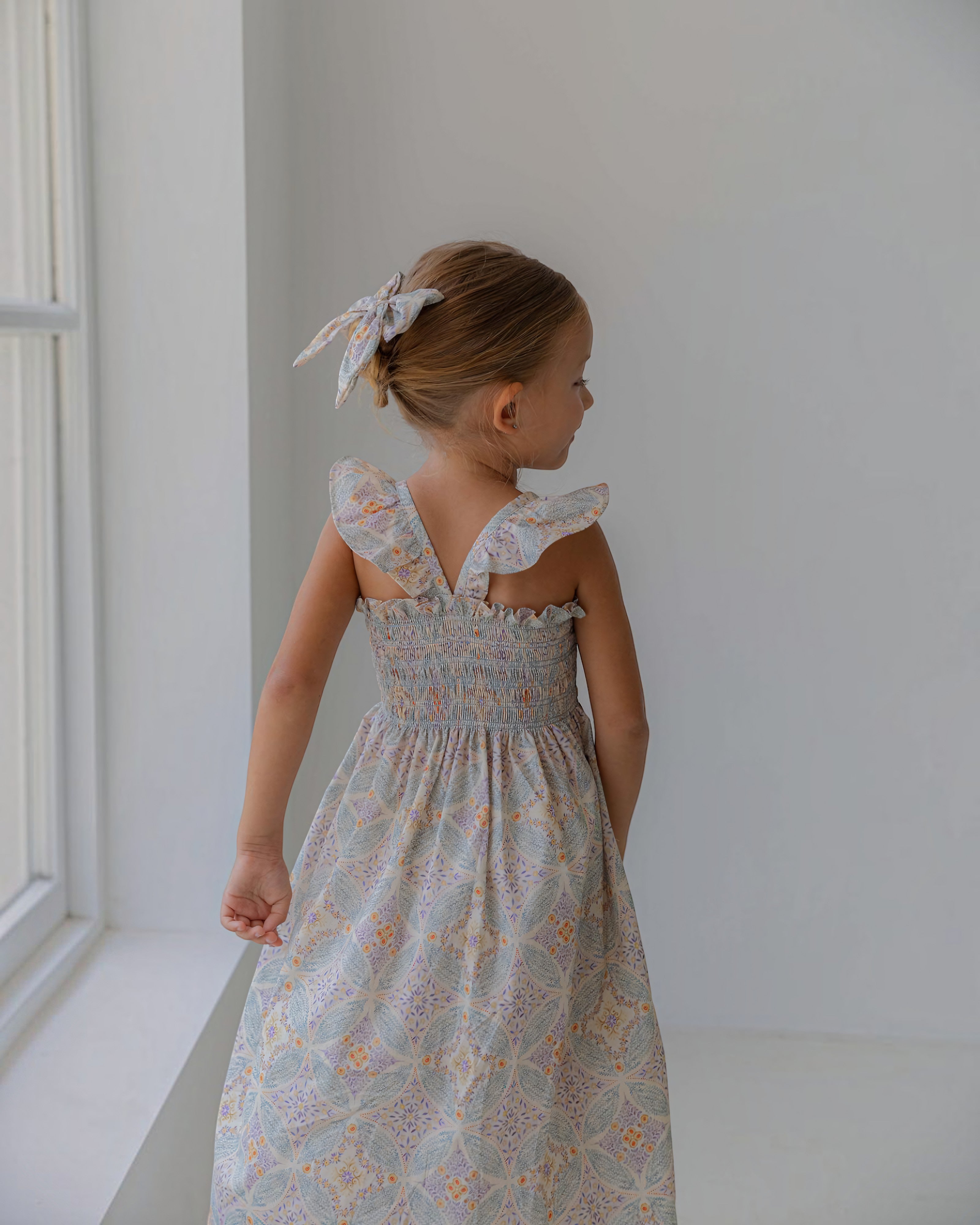 LENUA Bella 100% Cotton Smocked Maxi Dress -Cream / Navy