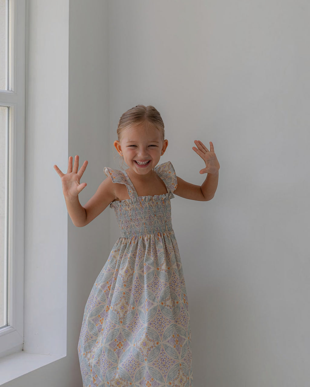 LENUA Bella 100% Cotton Smocked Maxi Dress -Cream / Navy