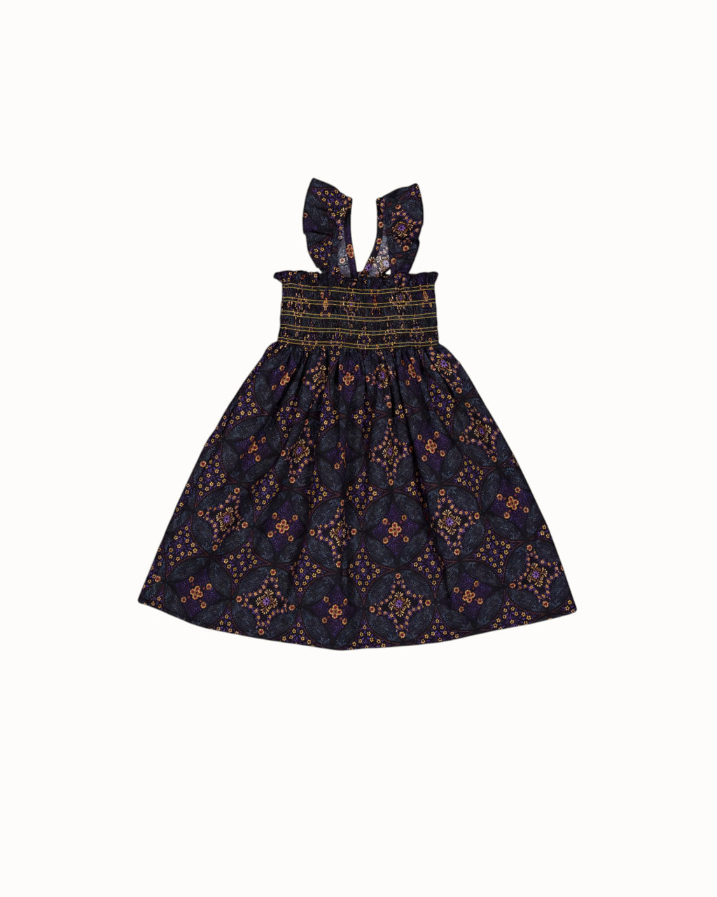 LENUA Bella 100% Cotton Smocked Maxi Dress -Cream / Navy