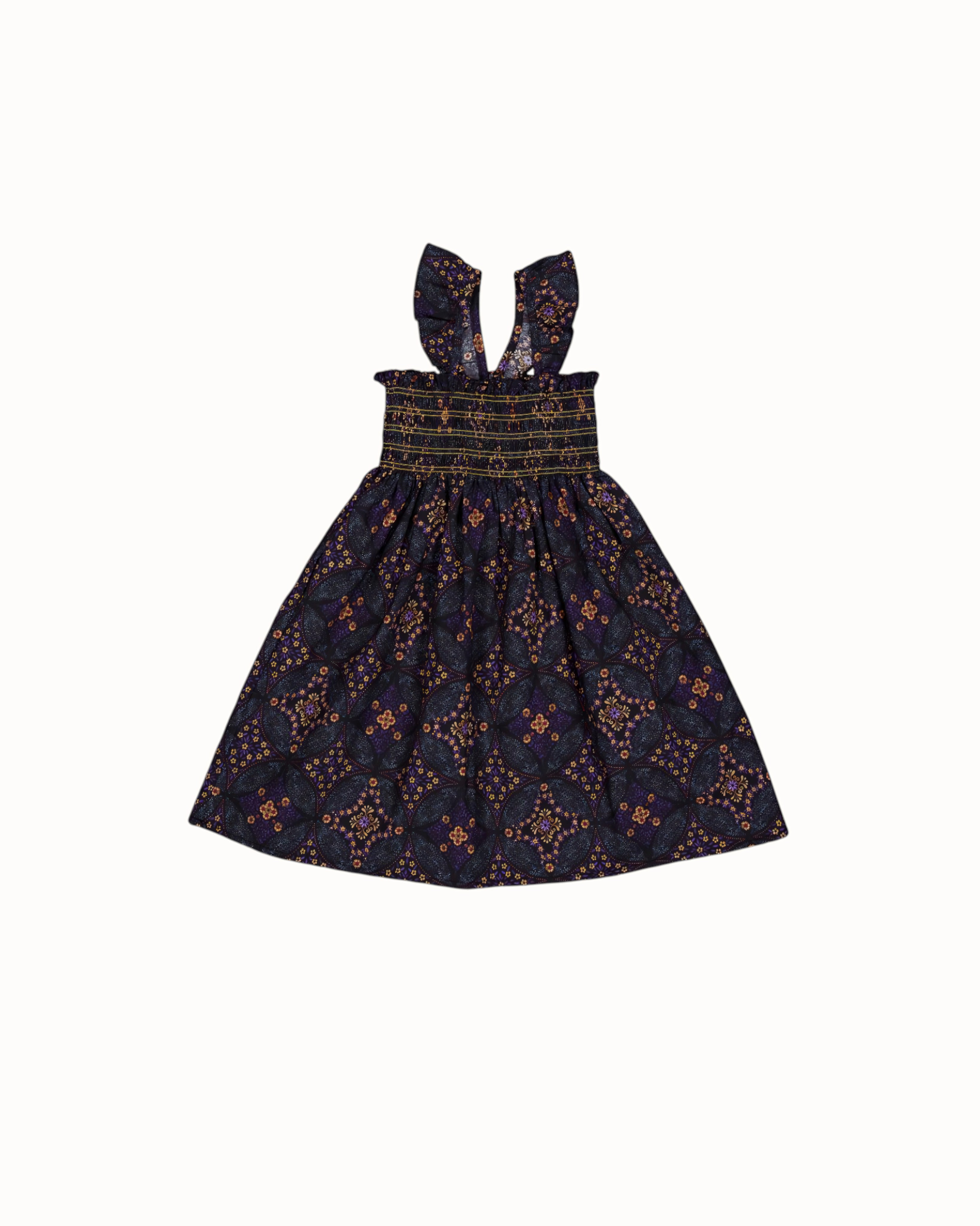 LENUA Bella 100% Cotton Smocked Maxi Dress -Cream / Navy