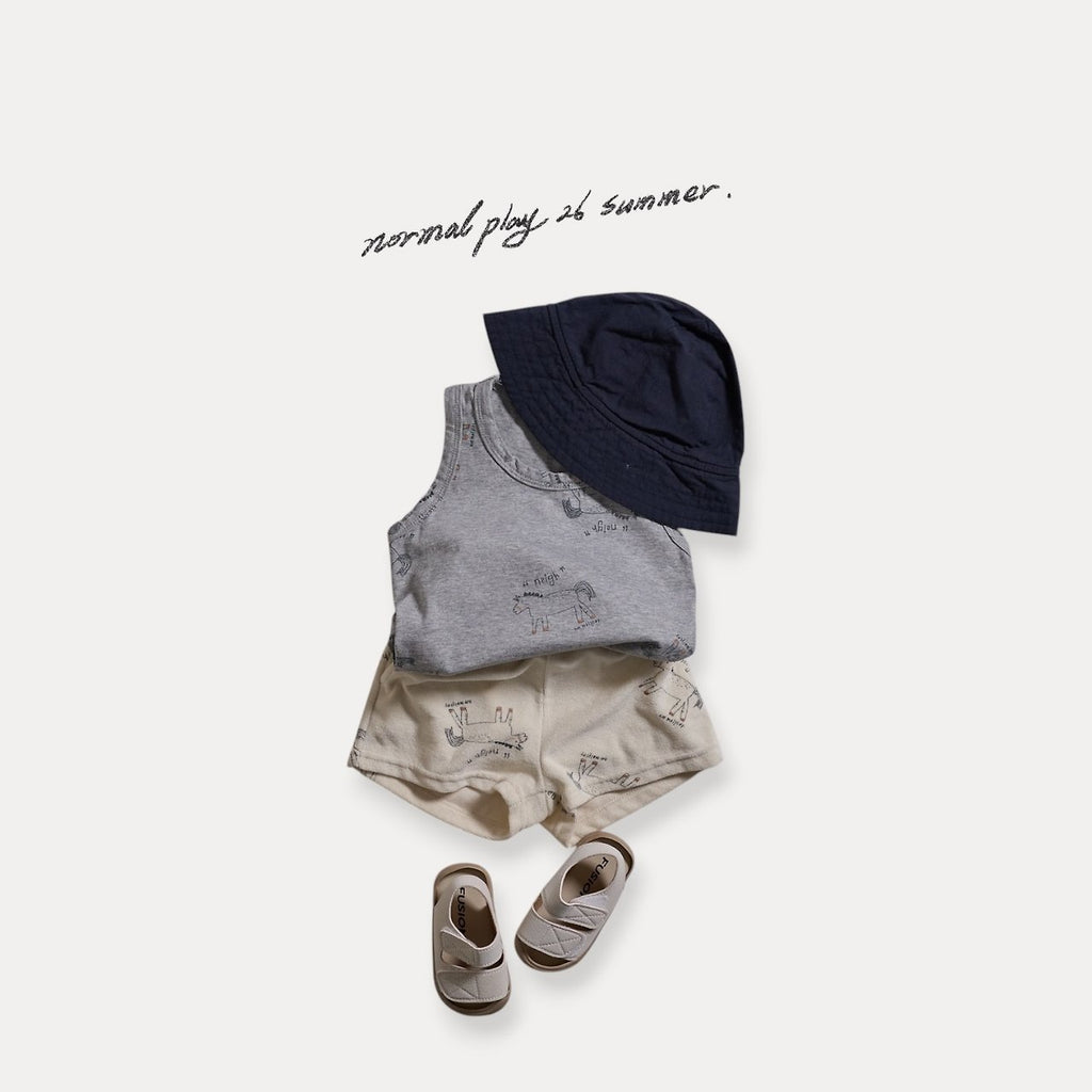 NORMALPLAY Pony Print Sleeveless Tee - Melange Grey