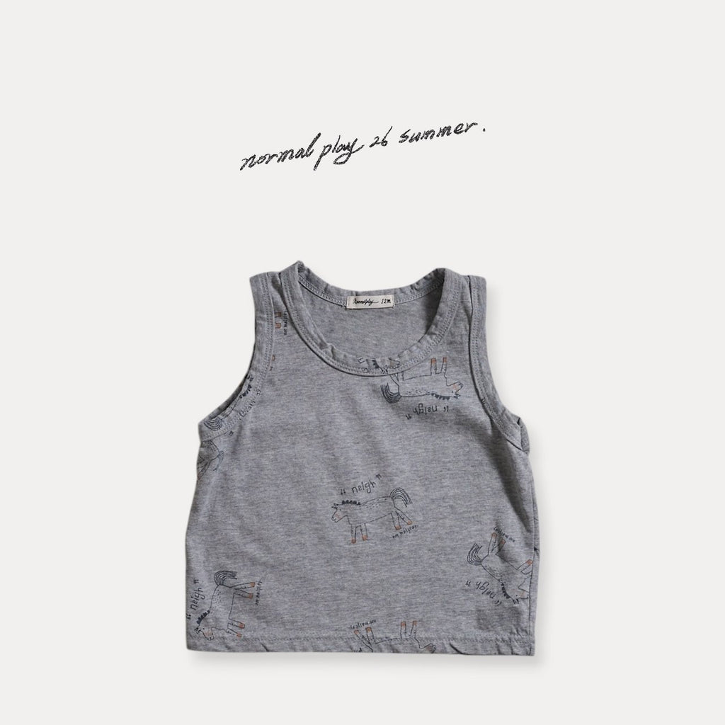 NORMALPLAY Pony Print Sleeveless Tee - Melange Grey