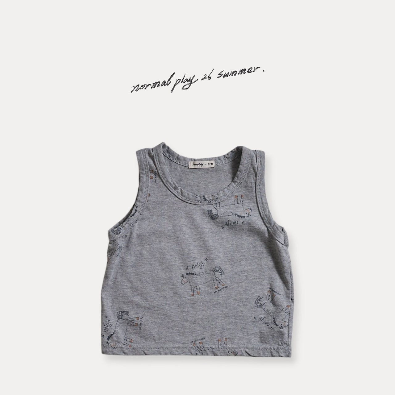 NORMALPLAY Pony Print Sleeveless Tee - Melange Grey