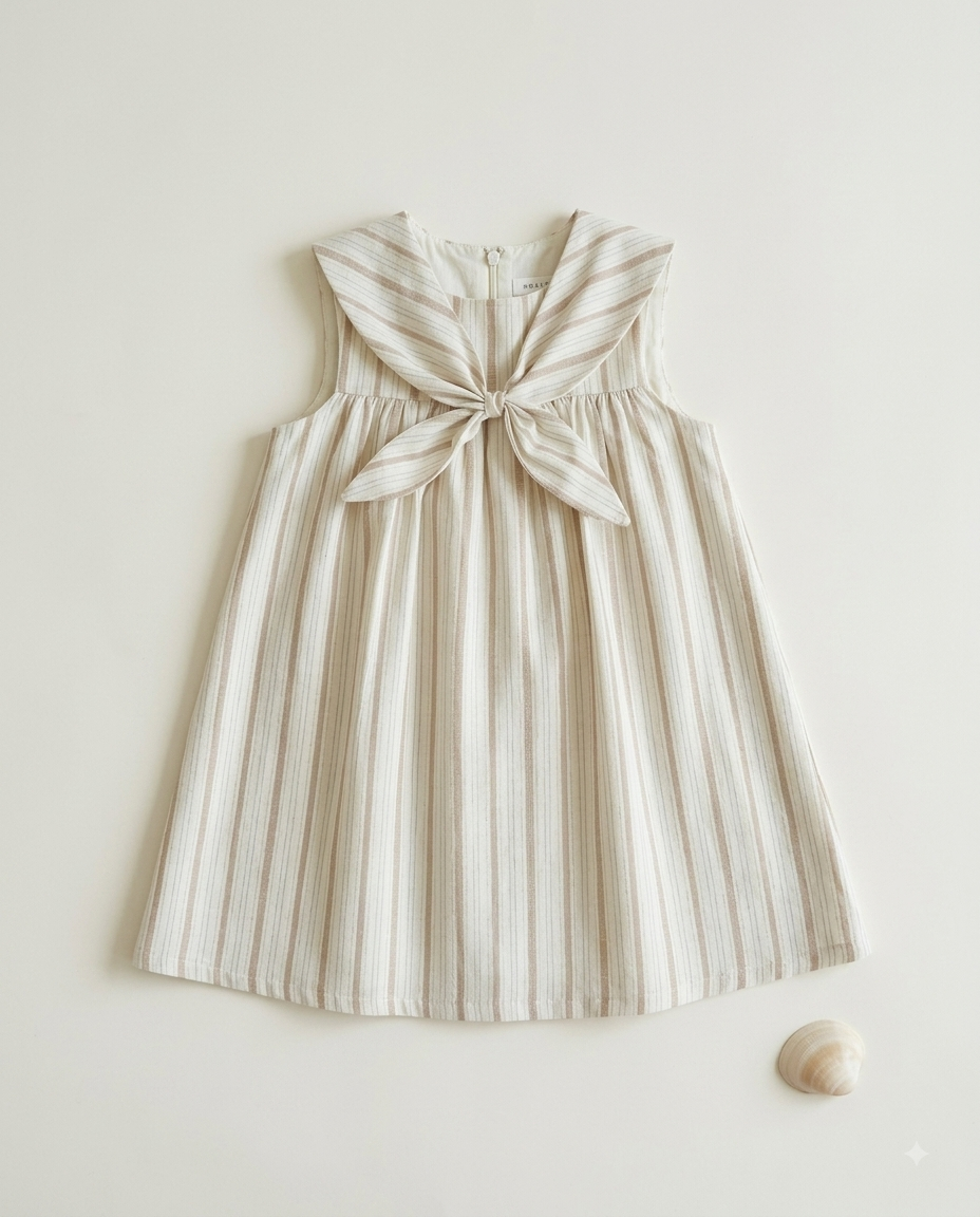 ROSETTE Marina Bow Dress – Yacht Stripe - Yacht Sand