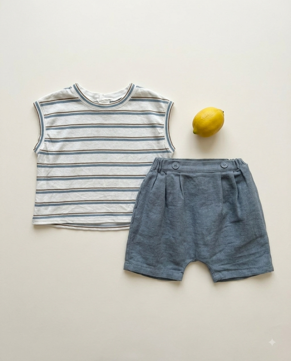 SUSU&CRA Mini Hairo Striped Sleeveless T-Shirt – Blue