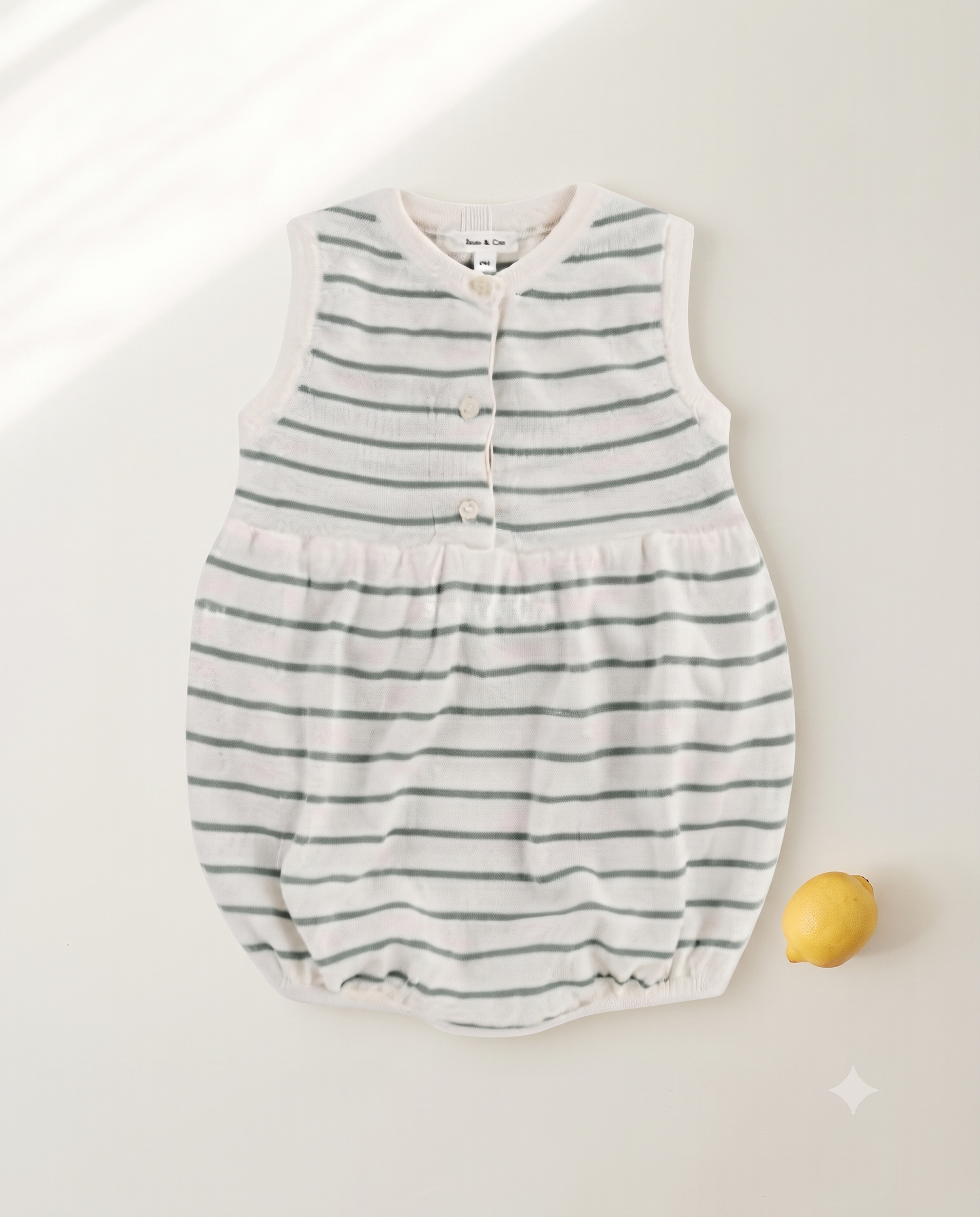 SUSU&CRA Mini Basle Striped Knit Romper – Emerald Green