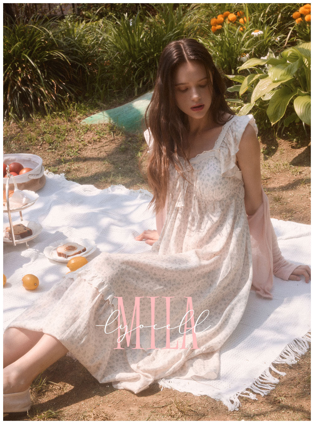 LUNALUZ Mila 100% TENCEL™ Floral Flutter-Sleeve Lounge Dress