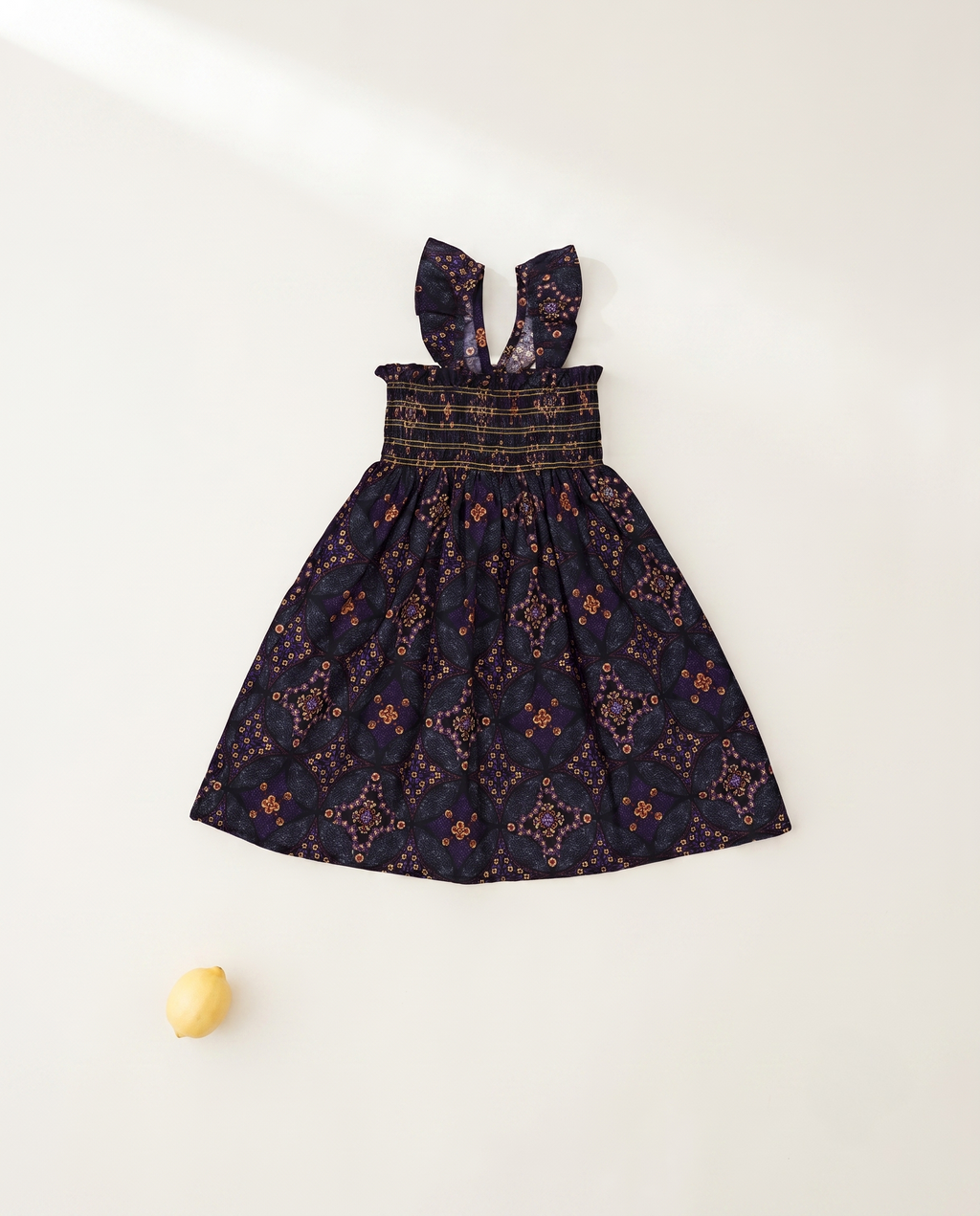 LENUA Bella 100% Cotton Smocked Maxi Dress -Cream / Navy