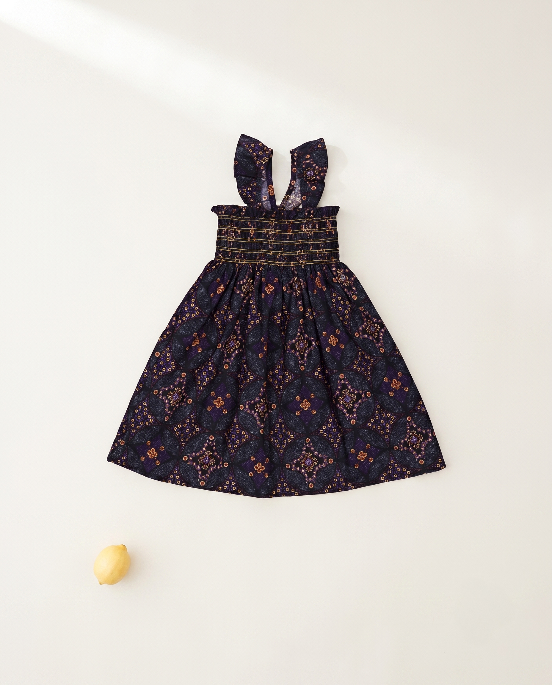 LENUA Bella 100% Cotton Smocked Maxi Dress -Cream / Navy